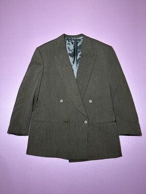 Giorgio Armani Wool Double Breasted Blazer Jacket Men 42R Green Brown 90s Luxury
